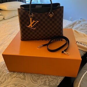Louis Vuitton Brown Damier Ebene Tote with Gold LV Charm